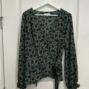 Max Studio long sleeve Black and green floral top.